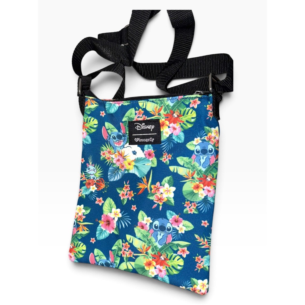 Disney Loungefly Stitch Tropical Floral Passport Crossbody Bag Blue Multi